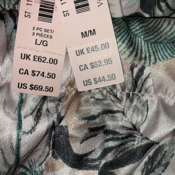 Victoria's Secret SLEEP SET PAJAMAS L SHIRT+M PANTS Black pink floral satin PJ - Picture 10 of 10